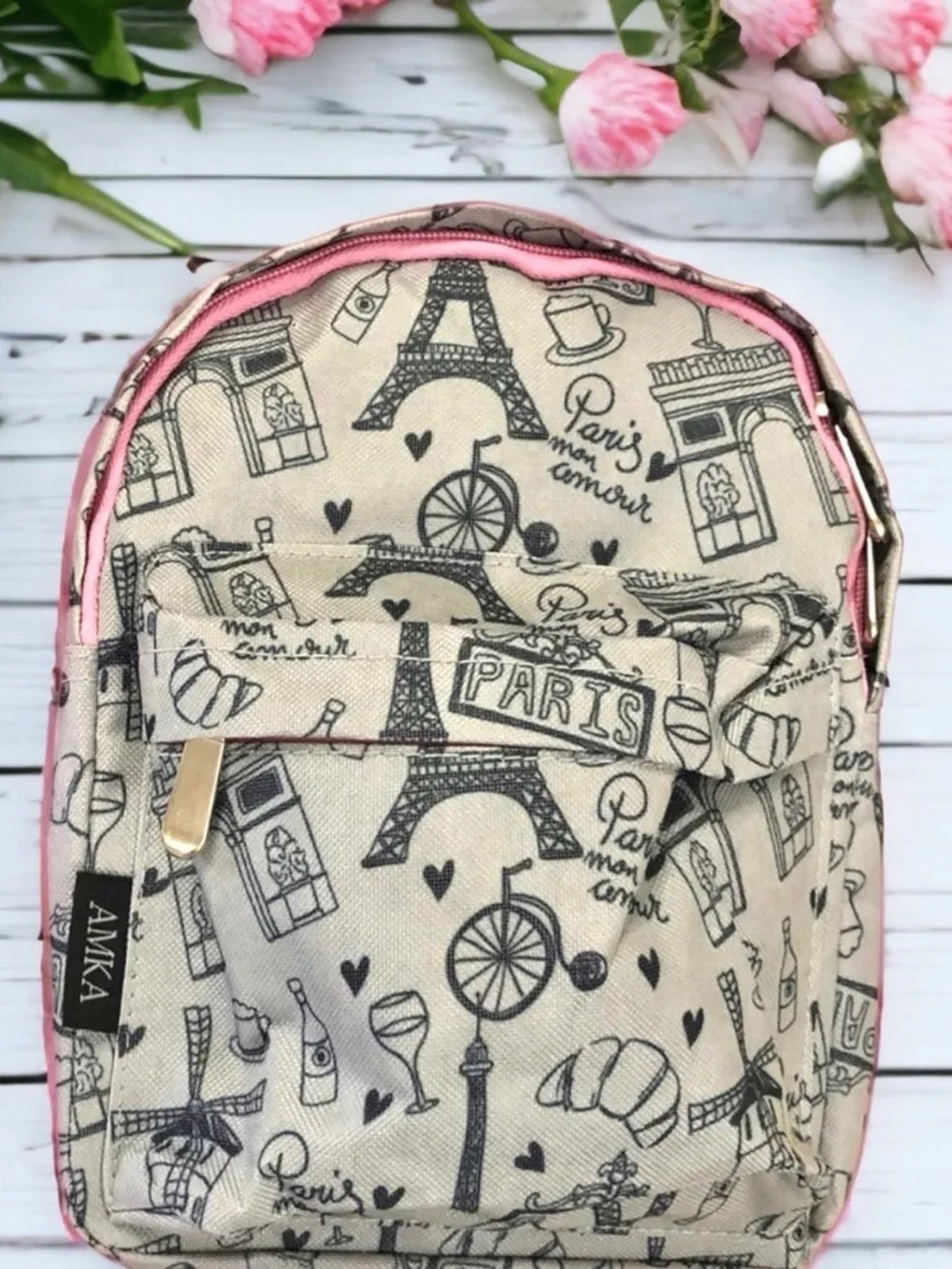 Paris Eiffel Tower Mommy & Me Backpack Set Canvas Travel Bags NWT Set of 2